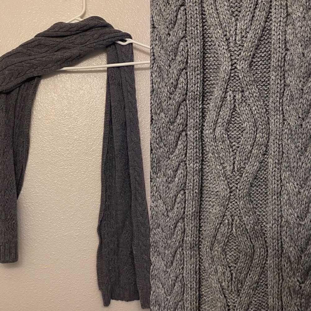 Dark gray chunky Cable knit scarf men’s women’s unisex 10x62